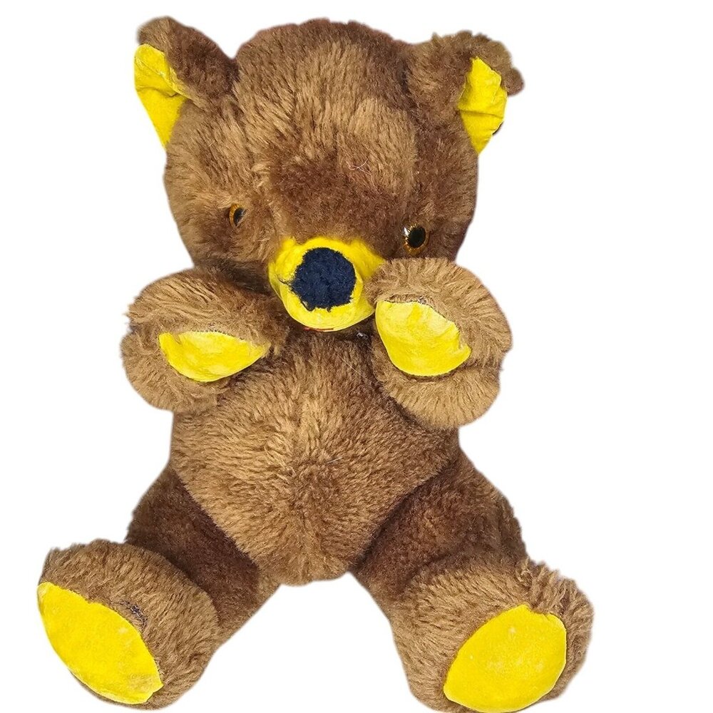 Vintage 70s Gund‎ Teddy Bear Hard Stuffed Animal Plush Brown Korea RARE 9"